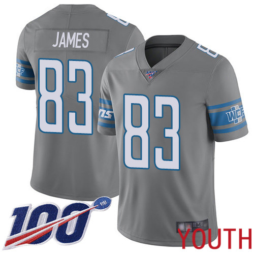 Detroit Lions Limited Steel Youth Jesse James Jersey NFL Football #83 100th Season Rush Vapor Untouchable->youth nfl jersey->Youth Jersey